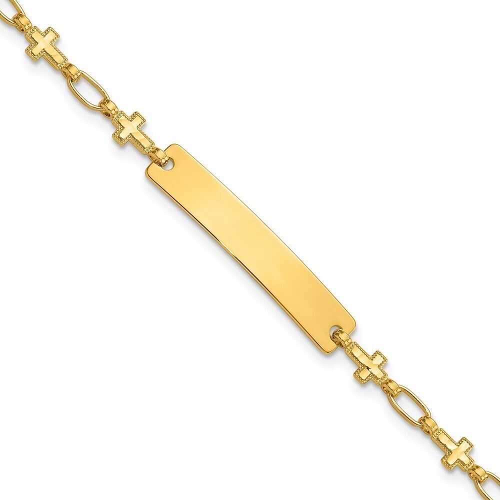 Ss/flash Plated Gold Tone Gold-tone 6.25 Inch Cross Children's Id Bracelet